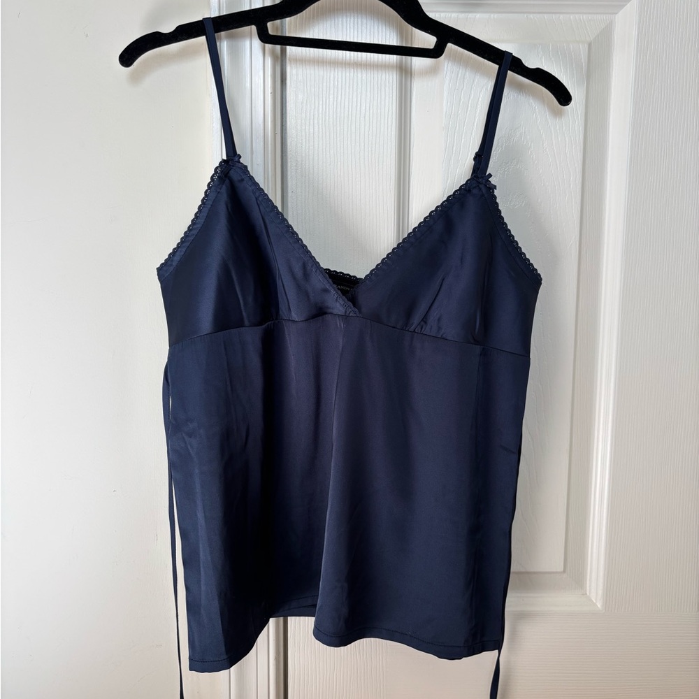 Brandy Melville Edith Silky Tank Top with Lace Trim and Bow Detail